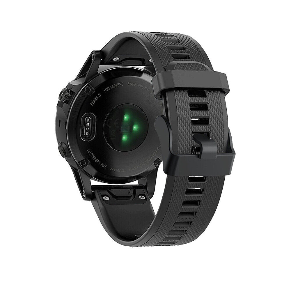 Black Silicone Replacement Strap — Garmin Fenix 5 (Plus) / 6 (Pro)