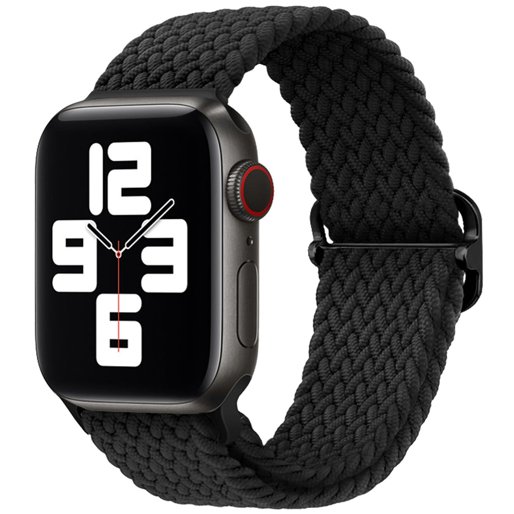 سوار نايلون أسود مضفّر لساعة Apple Watch — إغلاق بمشبك