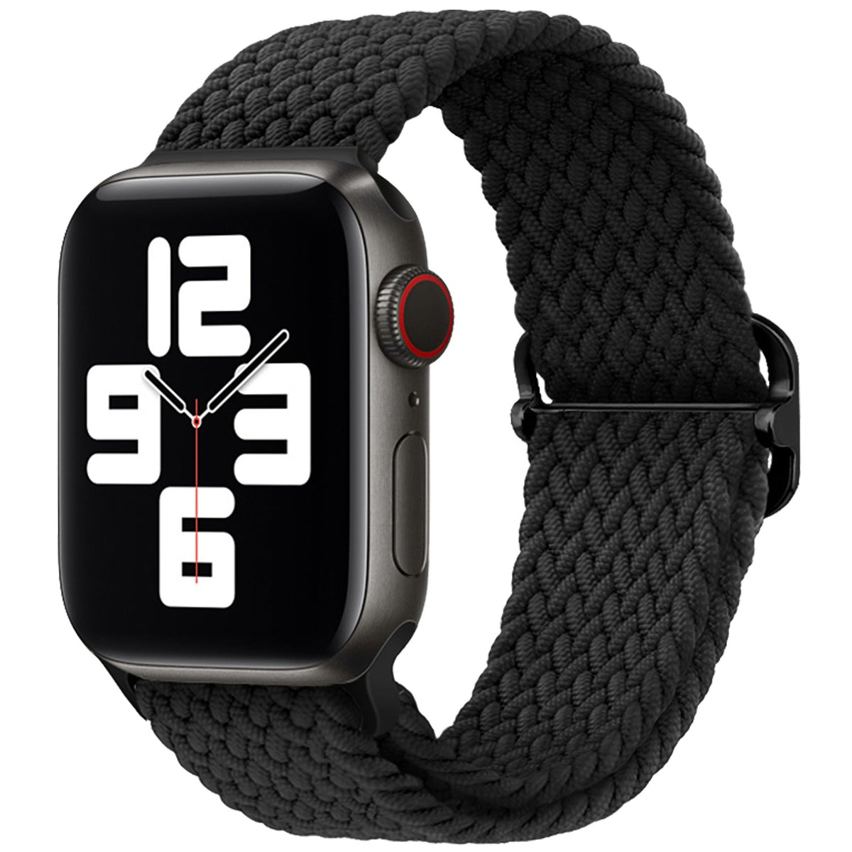 سوار نايلون أسود مضفّر لساعة Apple Watch — إغلاق بمشبك