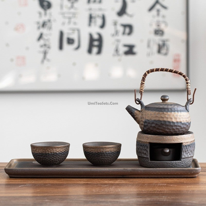 Wabi Sabi Ceramic Tea Set With Serving Tray And Tea Warmer