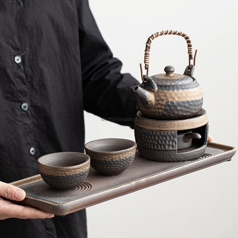 Wabi Sabi Ceramic Tea Set With Serving Tray And Tea Warmer