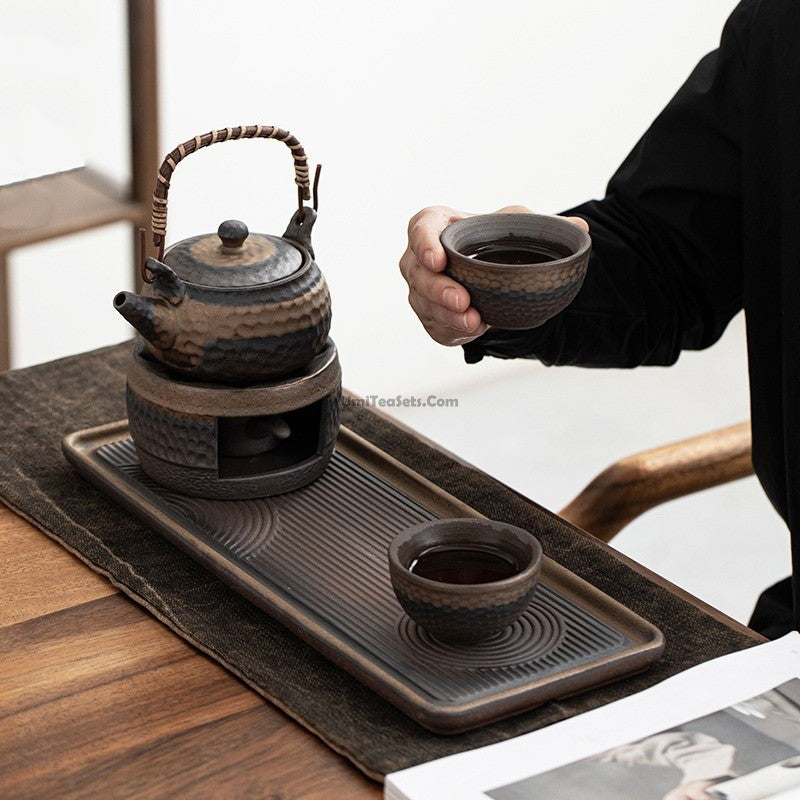 Wabi Sabi Ceramic Tea Set With Serving Tray And Tea Warmer