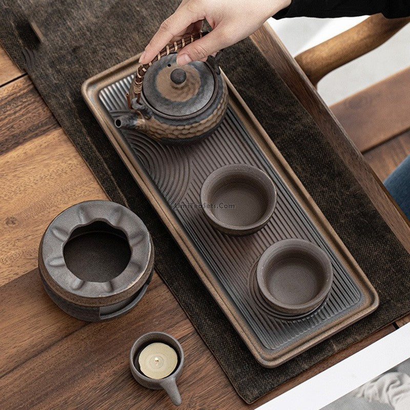 Wabi Sabi Ceramic Tea Set With Serving Tray And Tea Warmer